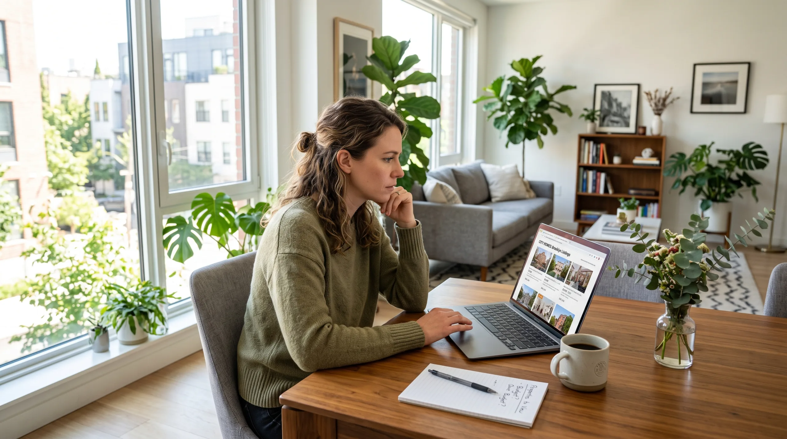 A concerned property owner looking at a laptop wondering why your apartment is not selling.